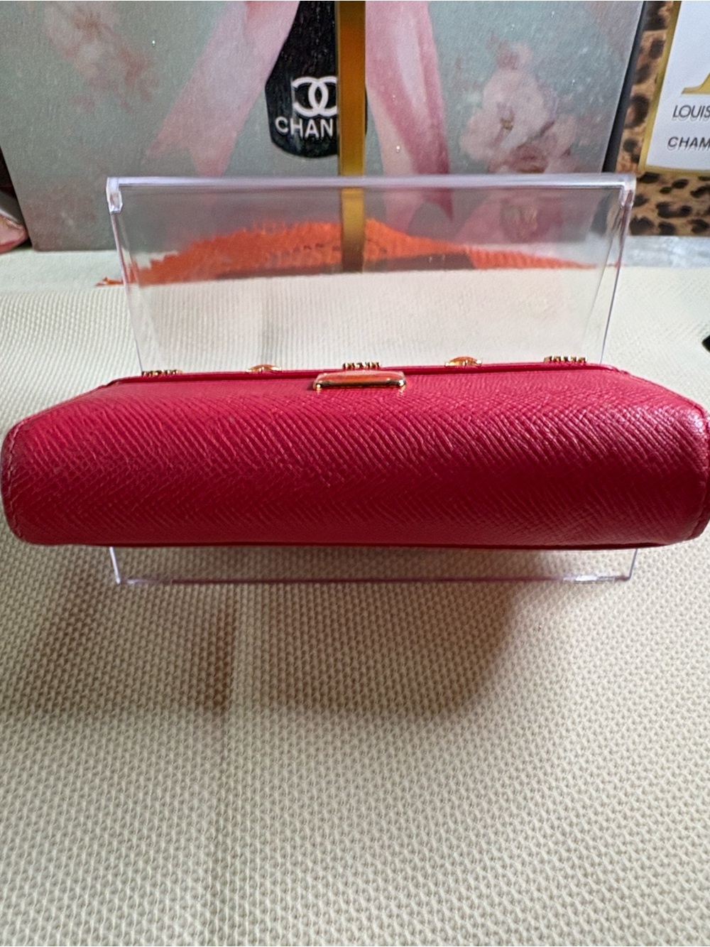 MCM Hot Pink Leather Trifold Wallet with Gold Hardware - Picture 4 of 10